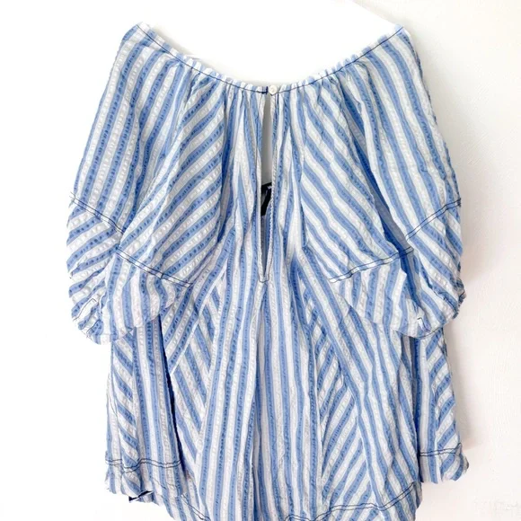 Free People Bop Around Romper Blue and White Striped - Picture 4 of 6